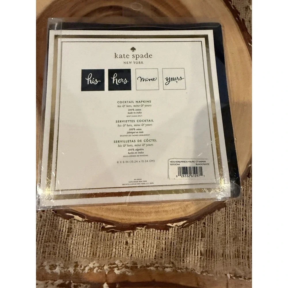 Kate Spade Cocktail Napkins His/hers/mine/yours In Black And White 4pc, Cotton